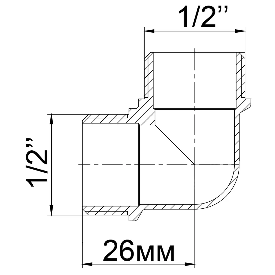 Кутник нікельований 1/2″ЗР х 1/2″ЗР штампований з буртом А0113А(нк) VA