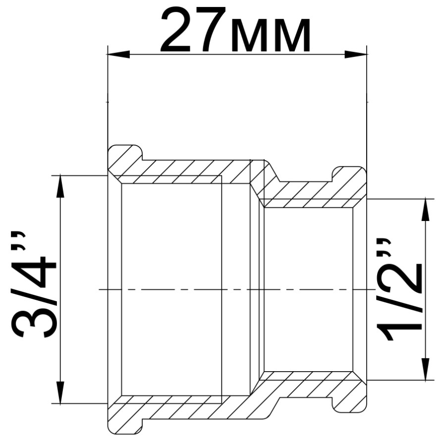 Муфта редукційна нікельована 3/4″ВР х 1/2″ВР штампована полегшена А0306А(нк)