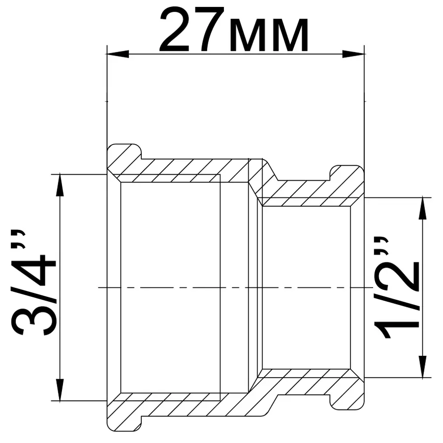 Муфта редукційна нікельована 3/4″ВР х 1/2″ВР штампована полегшена А0306А(нк) VA