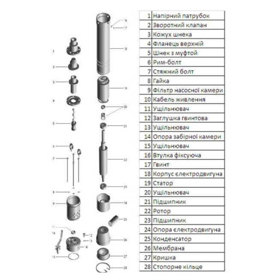 Насос скважинный шнековый VOLKS pumpe 4QGD 2,5-60-0,75кВт 4 дюйма + кабель 15м