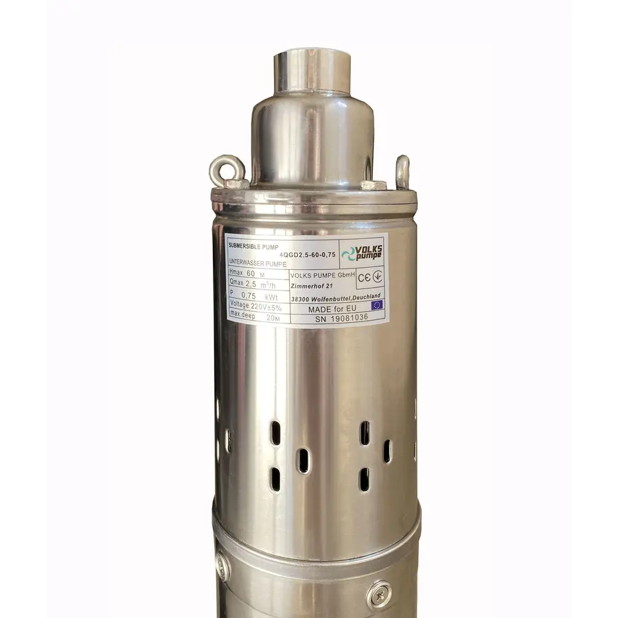 Насос свердловинний шнековий VOLKS pumpe 4QGD 2,5-60-0,75кВт 4 дюйми +кабель 15м