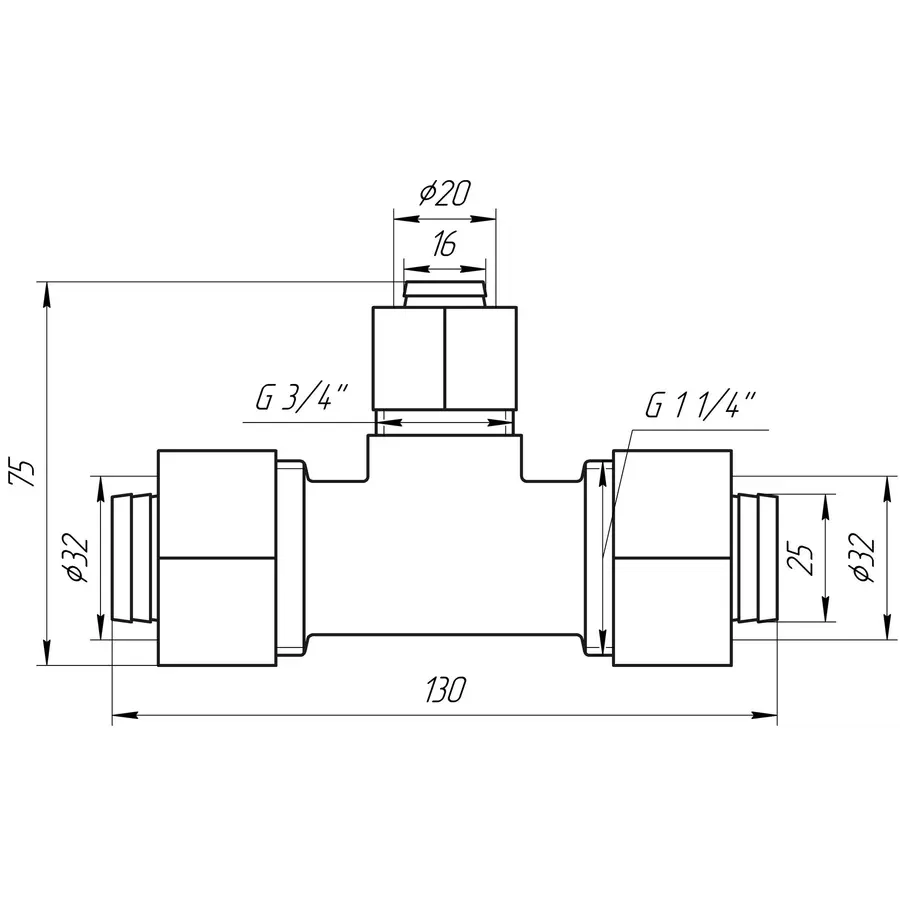 Трійник проміжний APE ITALY 731 L 32x20x32