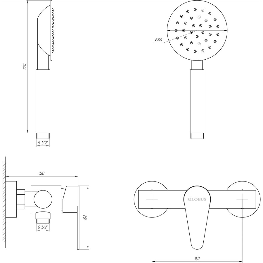 Змішувач для душу Globus Lux MAIN SM-105