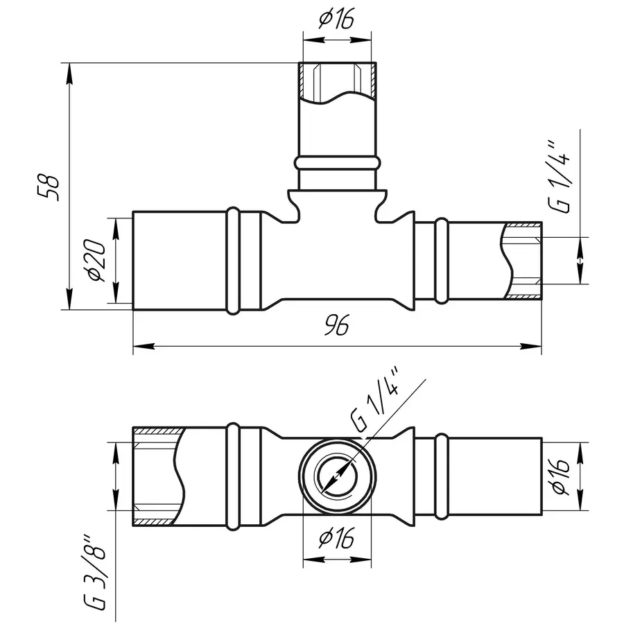 Трійник проміжний прес APE ITALY AP 131 20х16х16