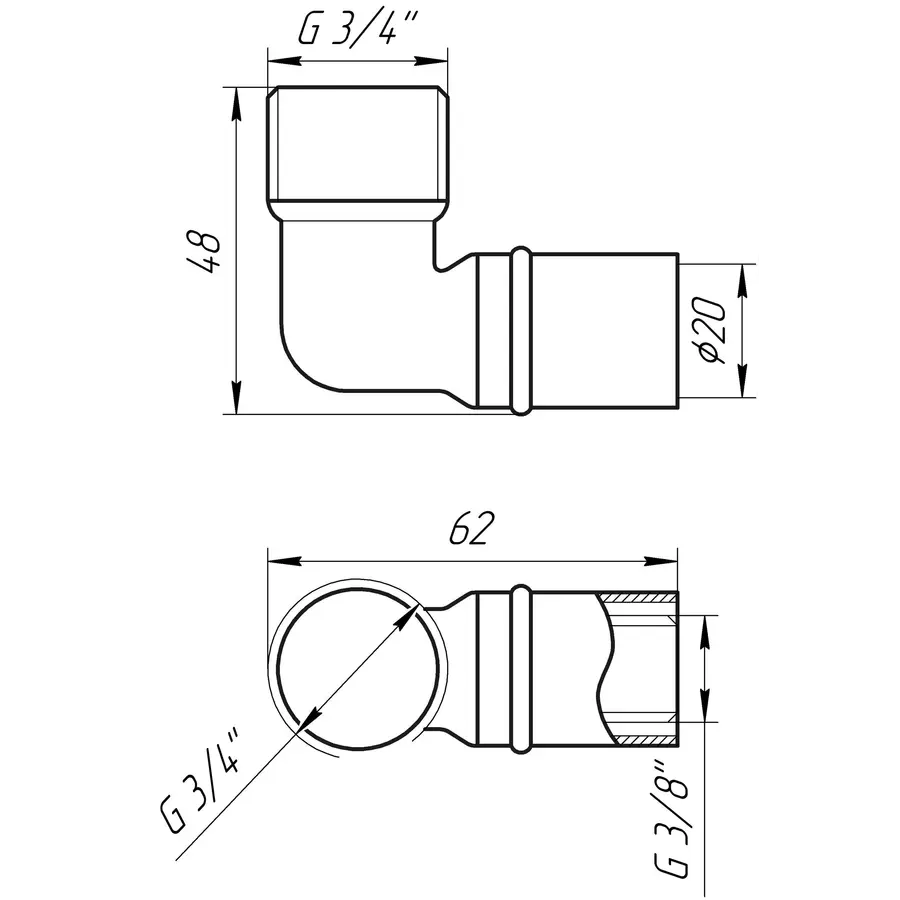 Уголок с наружной резьбой пресс APE ITALY AP 153 3 / 4х20