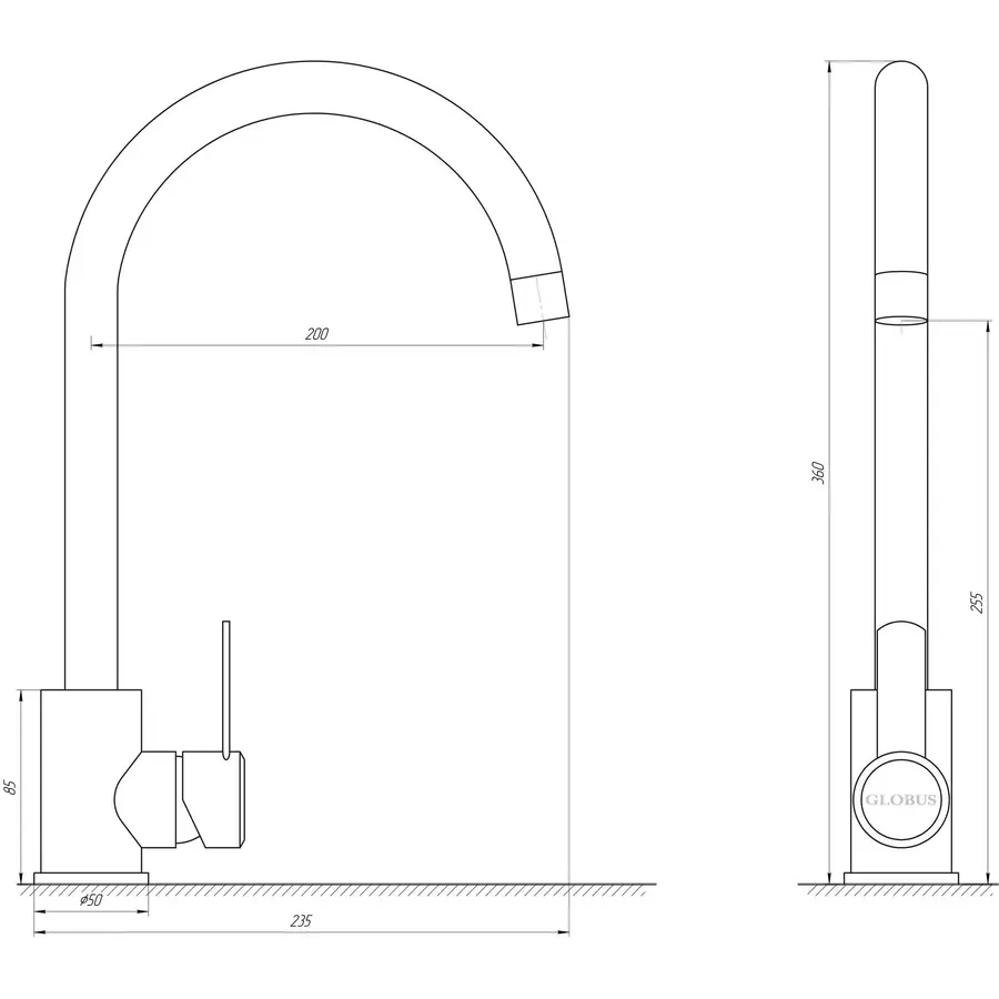 Кухонный смеситель стальной Globus Lux WIEN SUS2-203SN