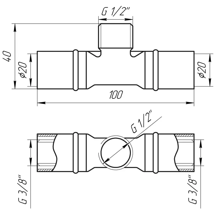 Трійник із зовнішньою різьбою прес APE ITALY AP 133 20х1/2″х20