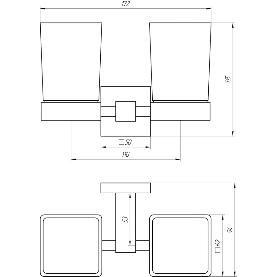 Стакан SQ9428 - Квадро двойной стеклянный Мат. НЕРЖ-SUS304- (Globus Lux)