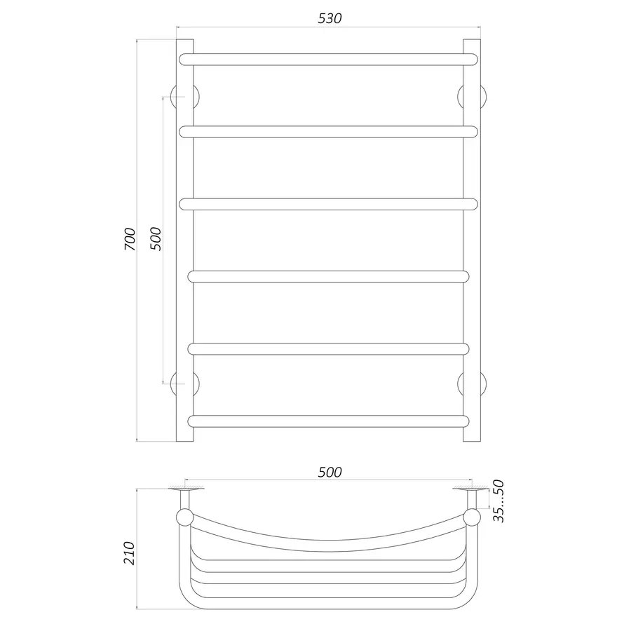 Полотенцесушитель UNIO LКD W 700-500-6 Лесенка Каскад Дуга вода