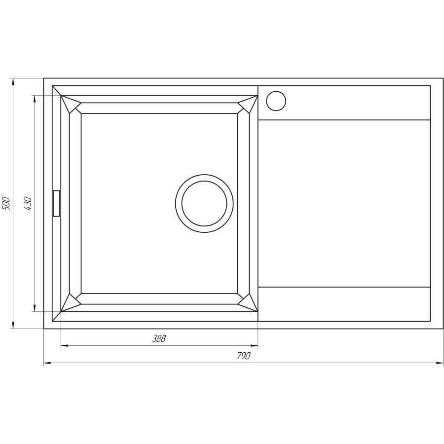 Гранитная кухонная мойка Globus Lux KOMO черный 790х500мм-А0002