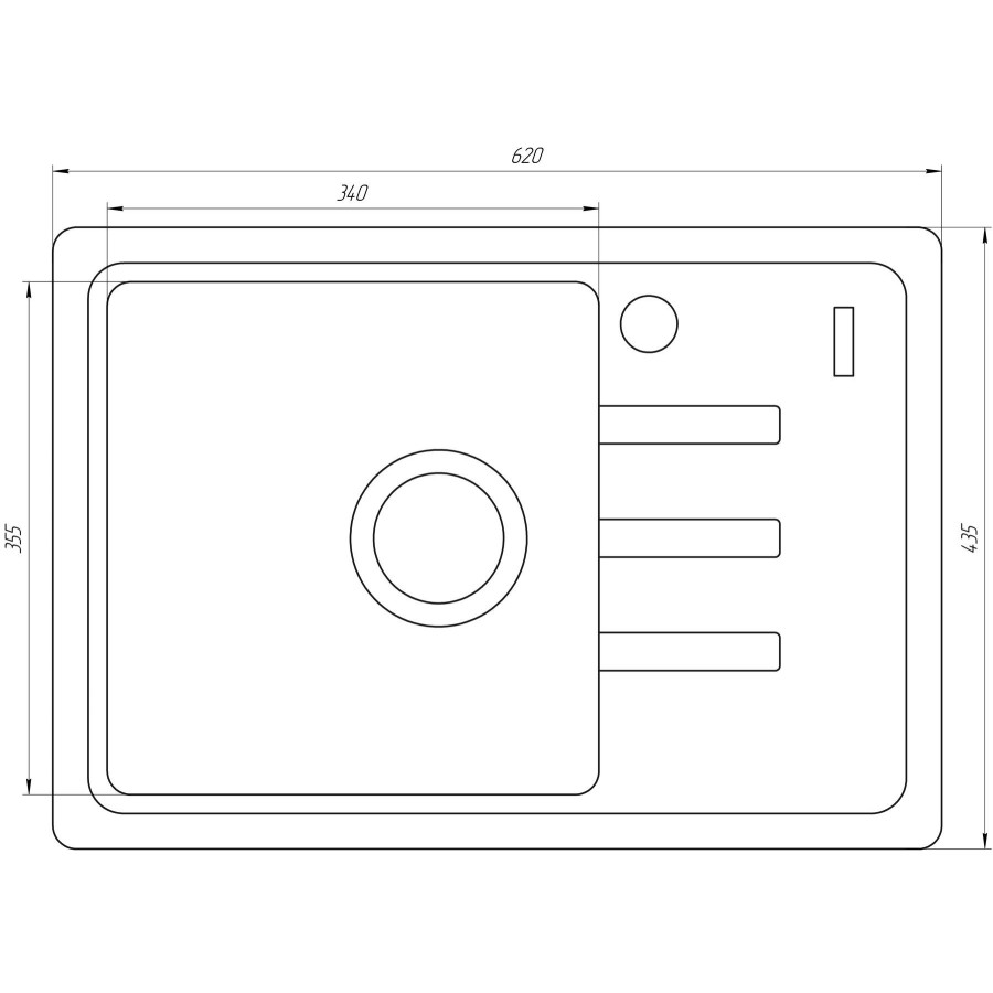 Гранітна мийка Globus Lux MONO чорний 620х435мм-А0002