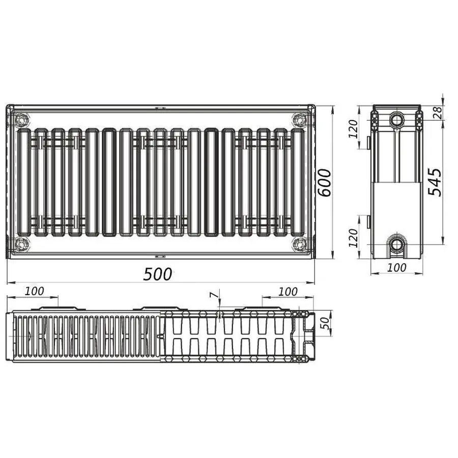 Радіатор сталевий панельний FORNELLO 22 бок 600x500