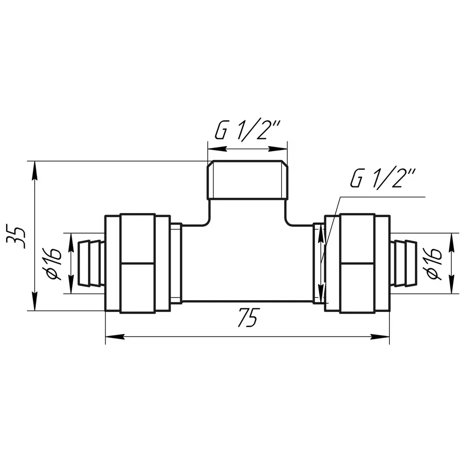Трійник із зовнішньою різьбою APE ITALY 733 L 16x1/2″x16