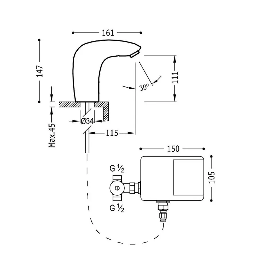 Змішувач сенсорний для умивальника TRES TRONIC 19290603 Hot/Cold