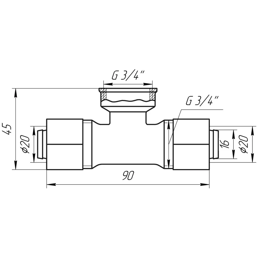 Трійник із внутрішньою різьбою APE ITALY 732 L 20х3/4″x20