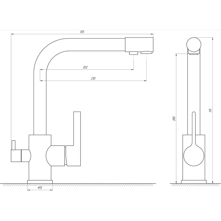 Змішувач для кухні під осмос Globus Lux LAZER GLLR-0444-11-GRAPHITE