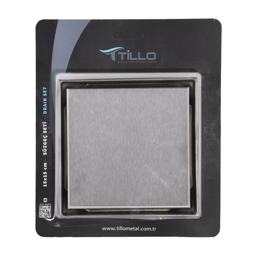 TM131-15-TILLO Трап нержав. з нерж. решіткою150х150, DN 50,сухий затвір без сифону, Туреччина,блістер