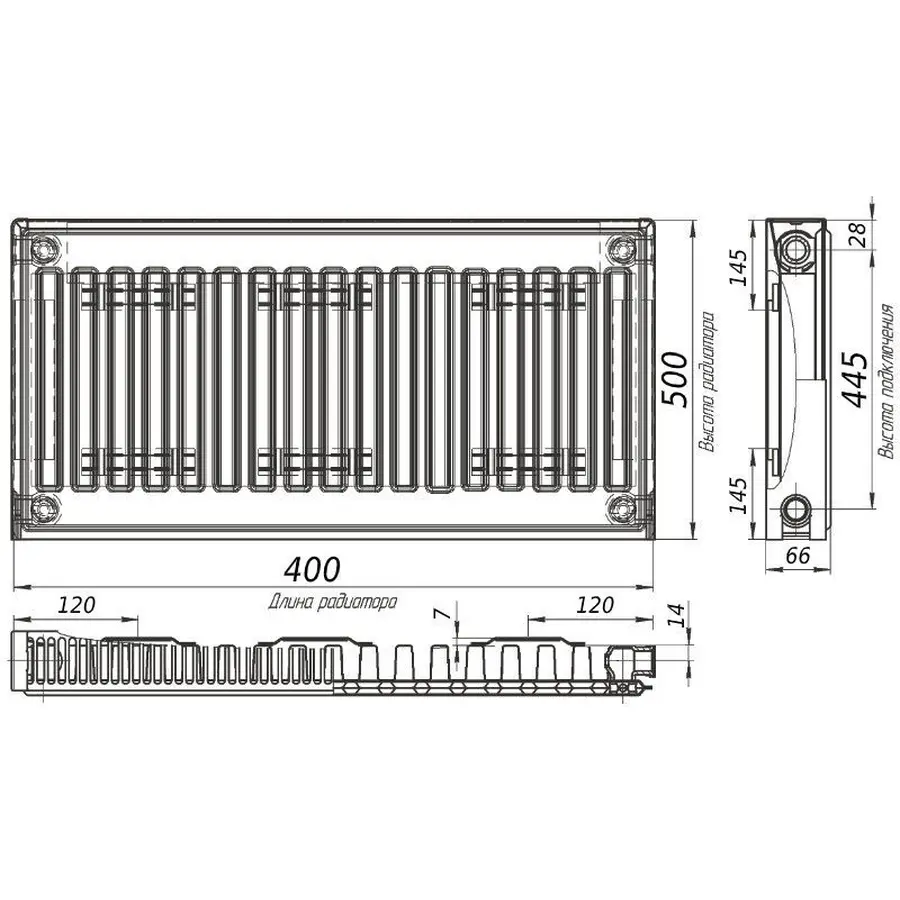 Радіатор сталевий панельний KALDE 11 бок 500x400