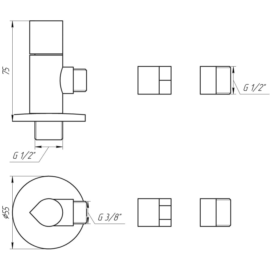 Кран напівобертовий кутовий з цангою 1/2″x1/2 (3/8″) універсальний 9082