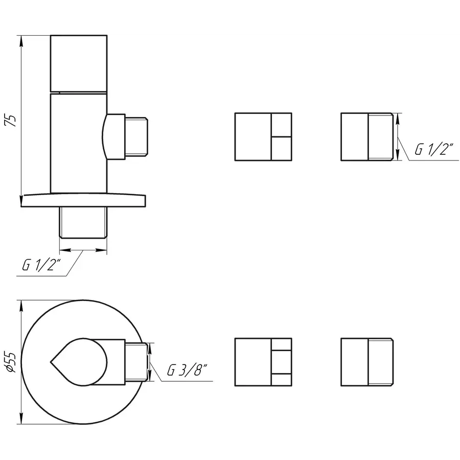 Кран напівобертовий кутовий з цангою 1/2″x1/2 (3/8″) універсальний 9082