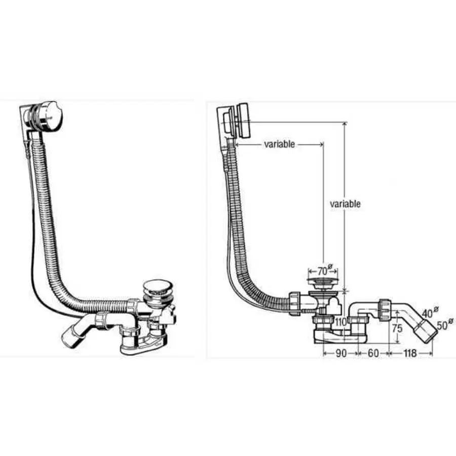 Сифон для ванни Simplex VIEGA автомат (подовжений) 595678