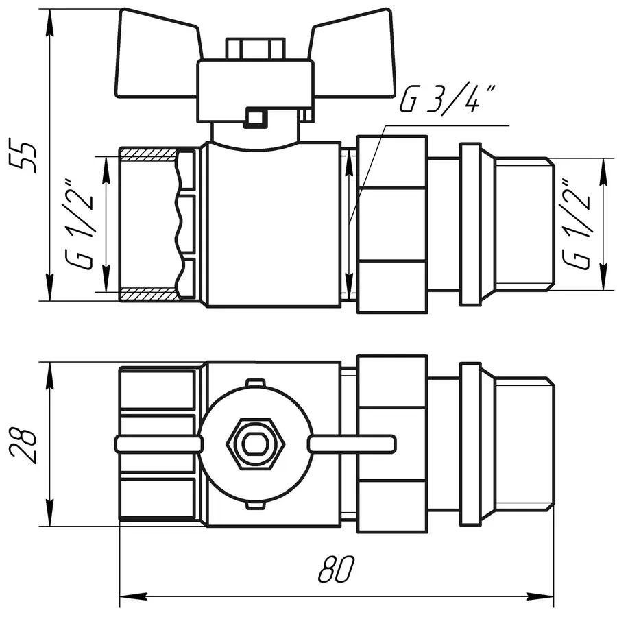 Кран шаровый с американкой PROFESSIONAL QP_003 PN40 1/2 "антипротечка БЕЛЫЙ бабочка