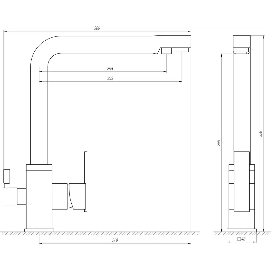 Смеситель для кухни под осмос Globus Lux GLLR-0100-8-STSTEEL стальнойхром