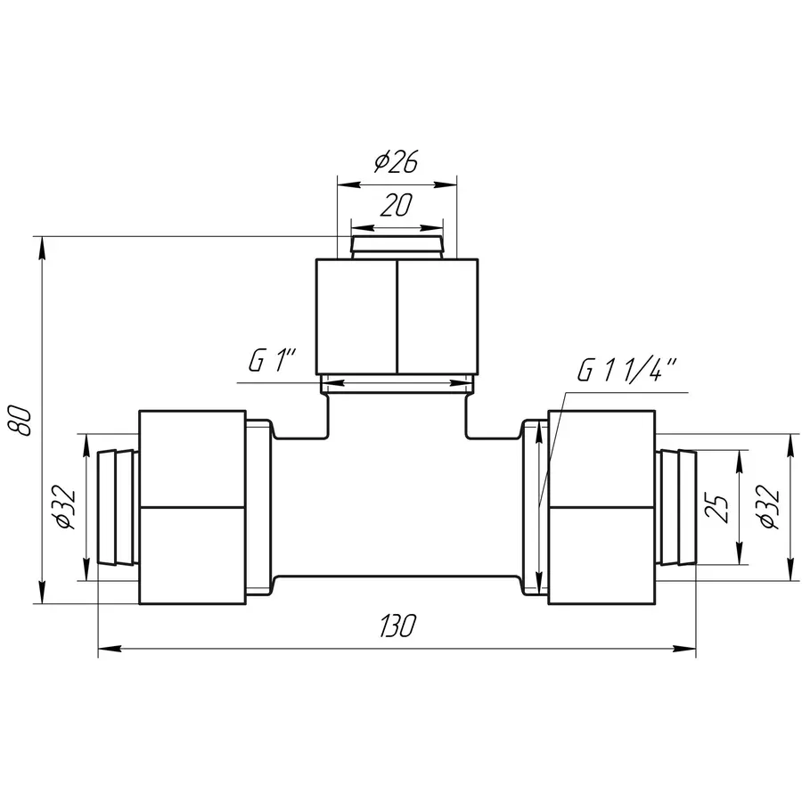 Трійник проміжний APE ITALY 731 L 32x26x32
