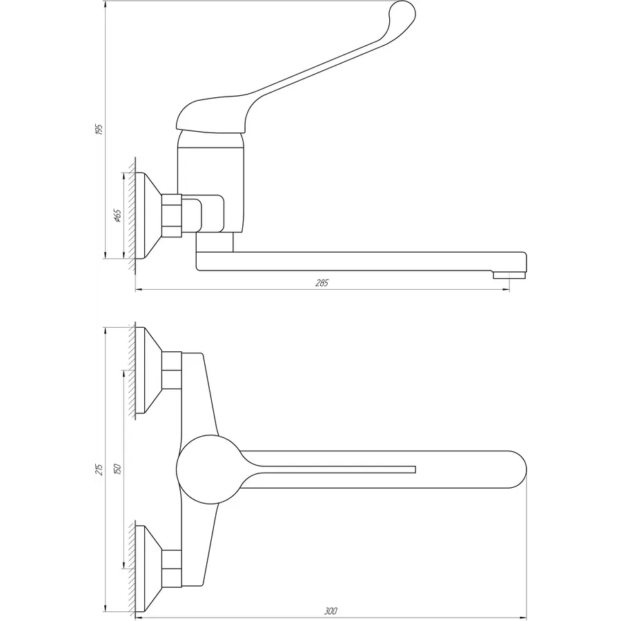 Змішувач для кухні Globus Lux CLINIC GLCA-1044 зі стіни L250мм Ліктьовий D40
