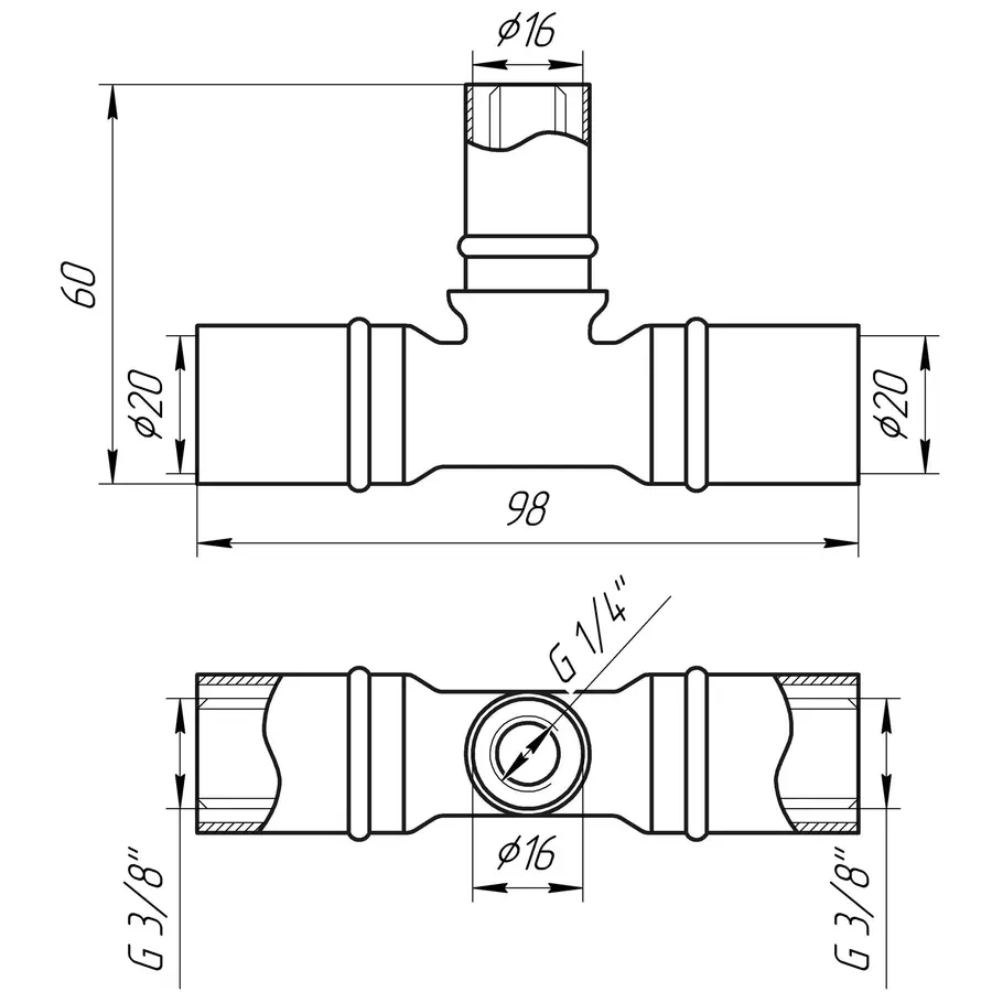Трійник проміжний прес APE ITALY AP 131 20х16х20