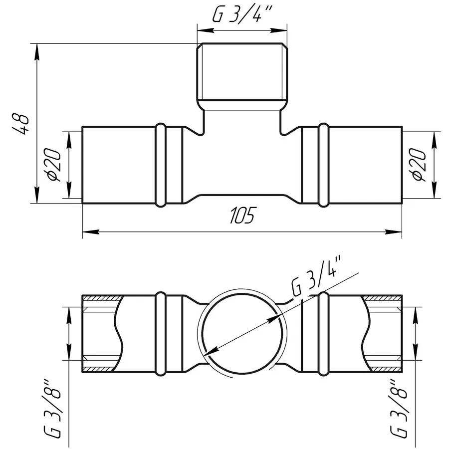 Трійник із зовнішньою різьбою прес APE ITALY AP 133 20х3/4″х20