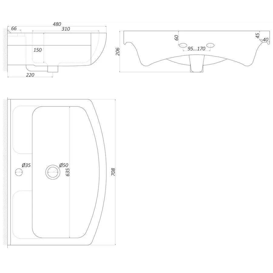 Умивальник Ізео-70 меблевий (Дніпрокераміка)