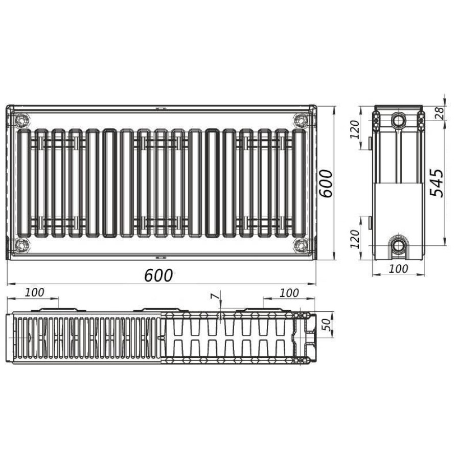 Радиатор стальной панельный FORNELLO 22 бок 600x600