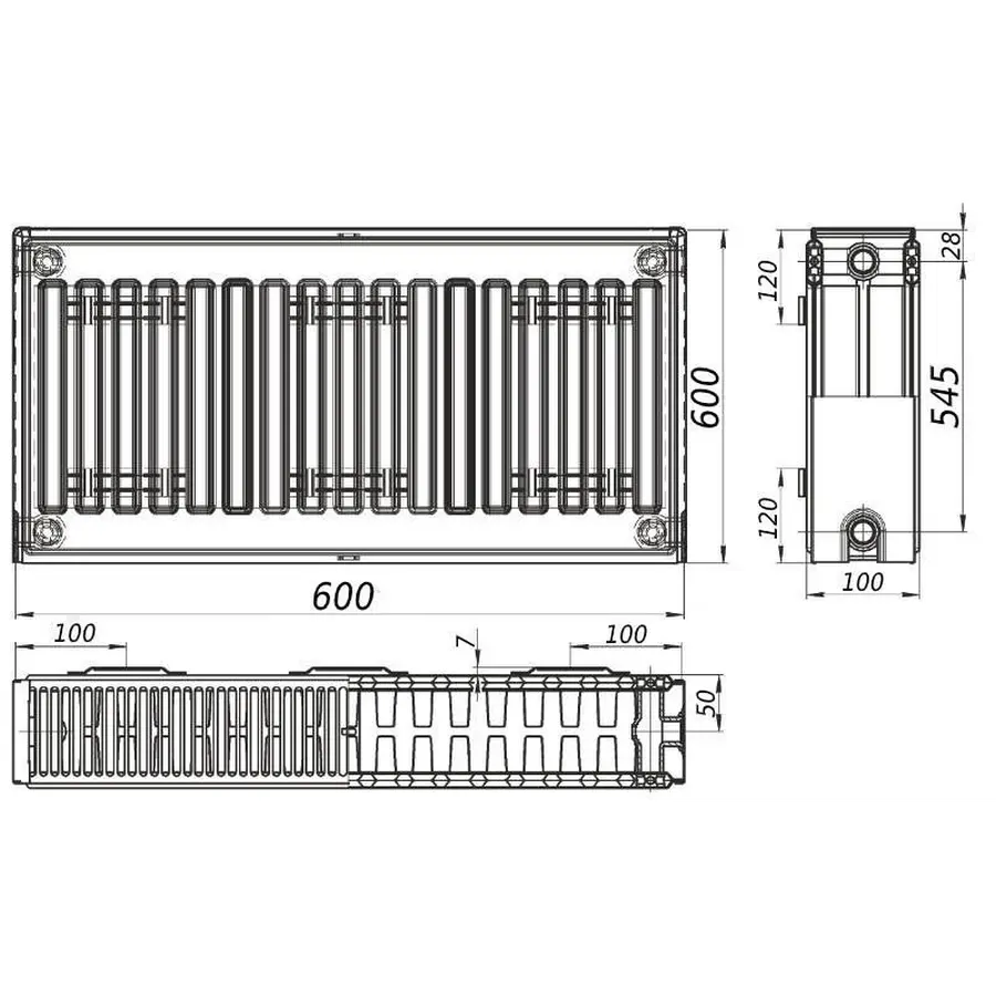 Радіатор сталевий панельний FORNELLO 22 бок 600x600