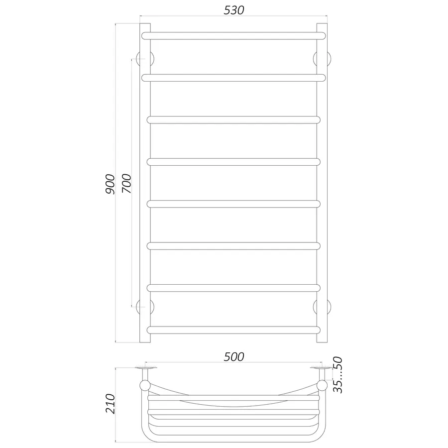 Полотенцесушитель UNIO Op EL 900-500-8 Оливия с полкой электро