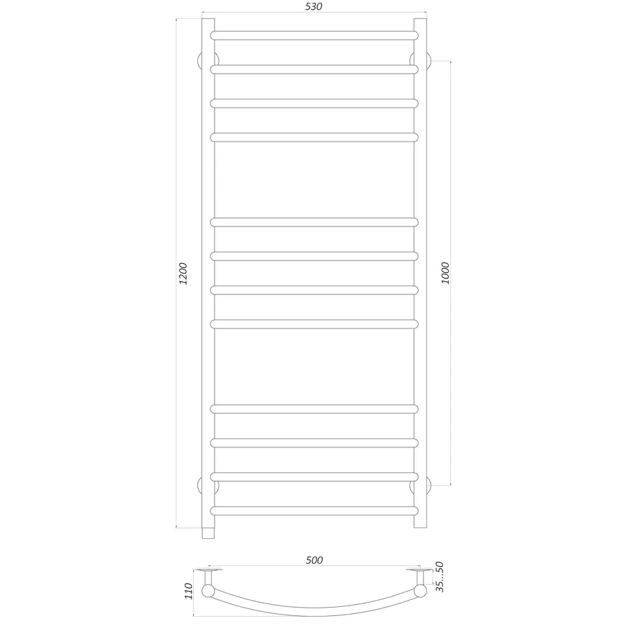 Полотенцесушитель UNIO LDE ER 1200-500-12 BLK Лесенка Дуга Элит электро черная
