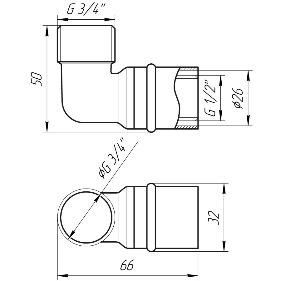 Кутник із зовнішньою різьбою прес APE ITALY AP 153 3/4″х26