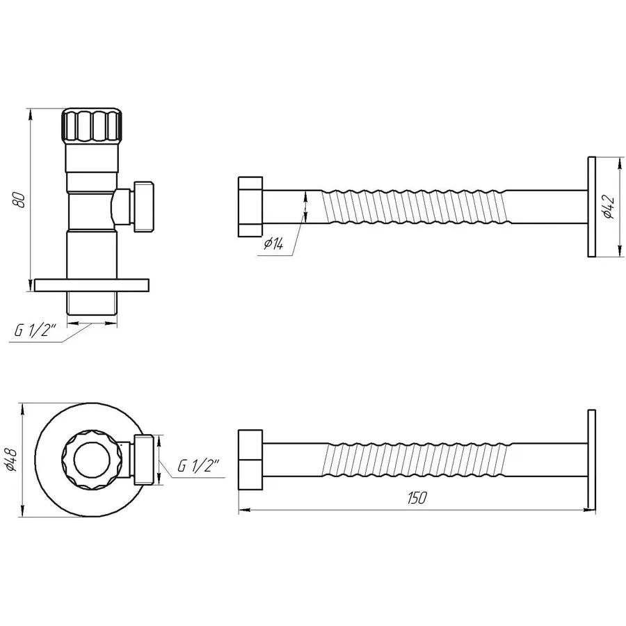 Кран вентильный c трубкой и чашкой 1/2 "х1 / 2" NV-3020