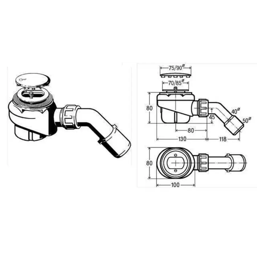 Сифон для душ кабiни VIEGA Ø85 пластик з метал. решіткою 208615