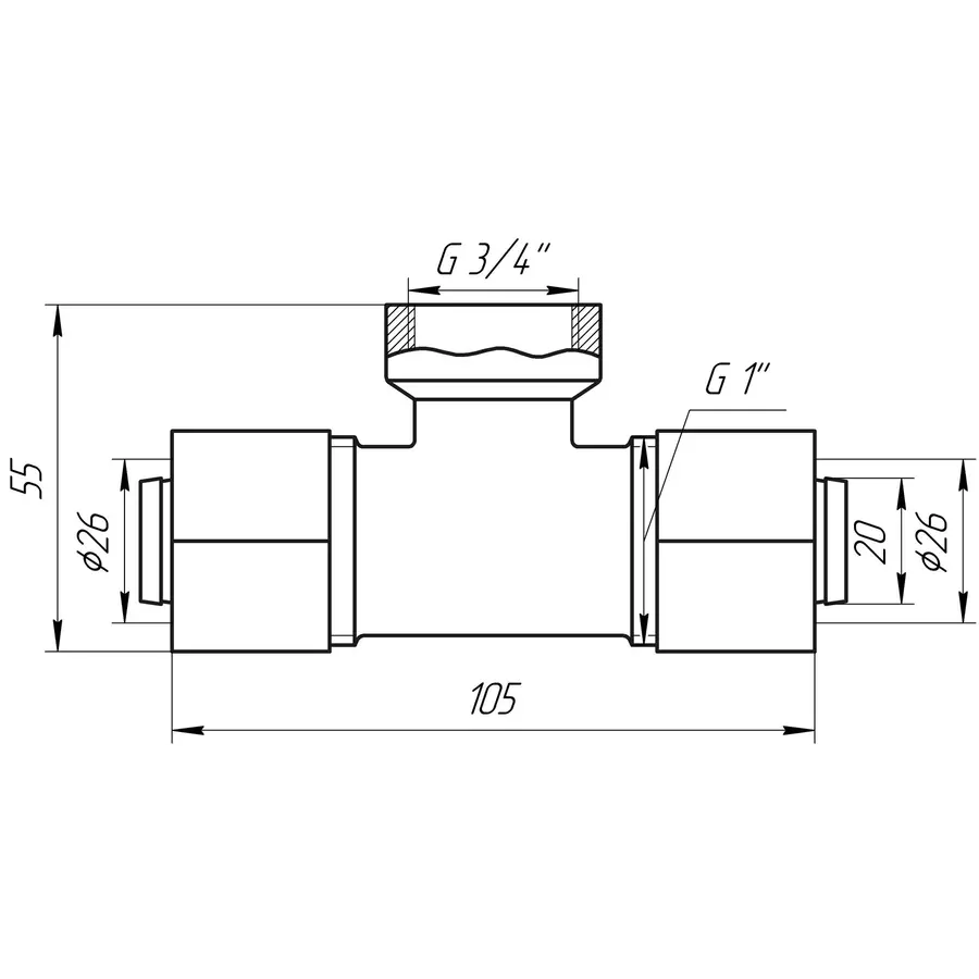 Трійник із внутрішньою різьбою APE ITALY 732 L 26х3/4″x26