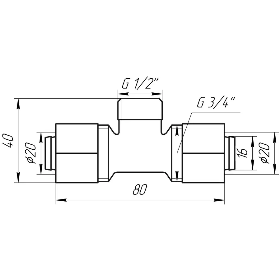 Трійник із зовнішньою різьбою APE ITALY 733 L 20х1/2″x20