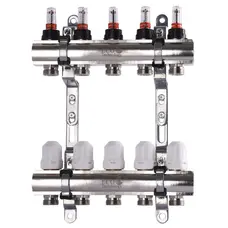 Колектор з вимірювачем витрат, регуляторами та кріпленням ECO 001D 1″x5