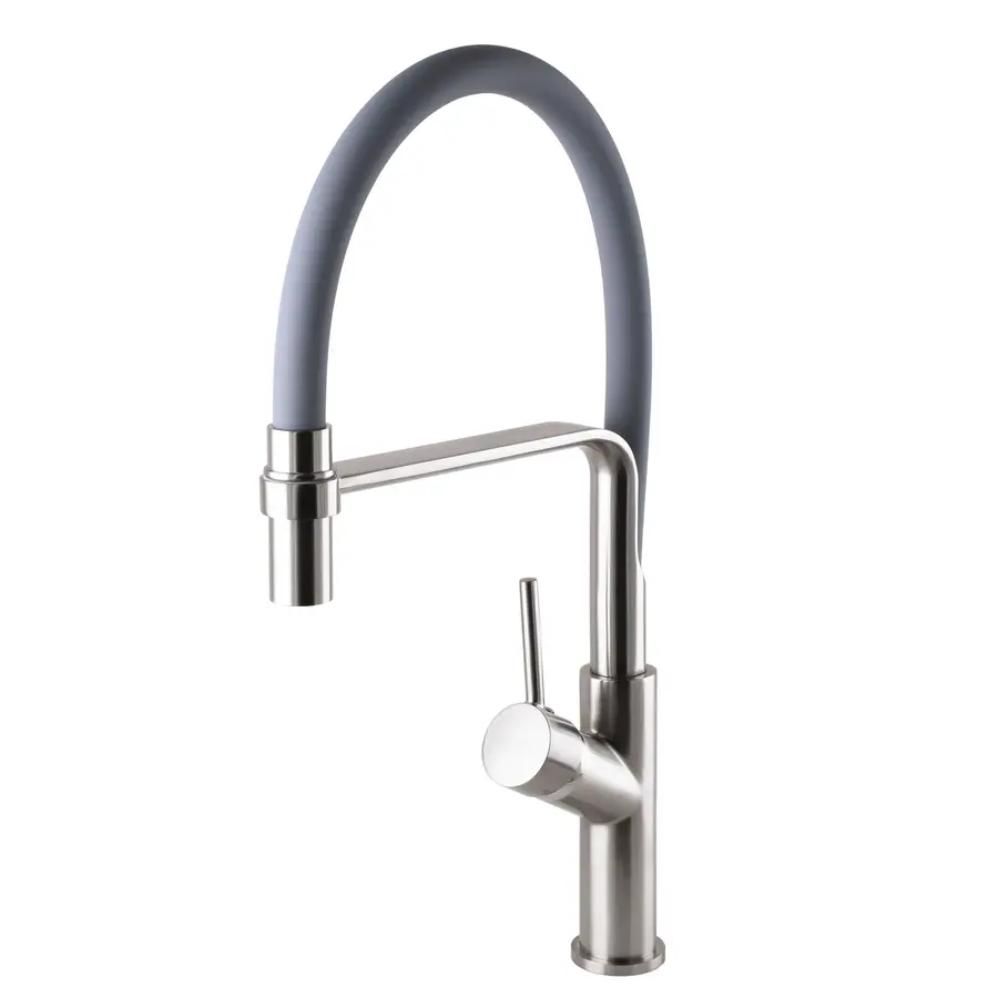 Змішувач для кухні Globus Lux DENVER Flex GDF-32-08-02 Сталь-Сірий Гофровилив, латунь