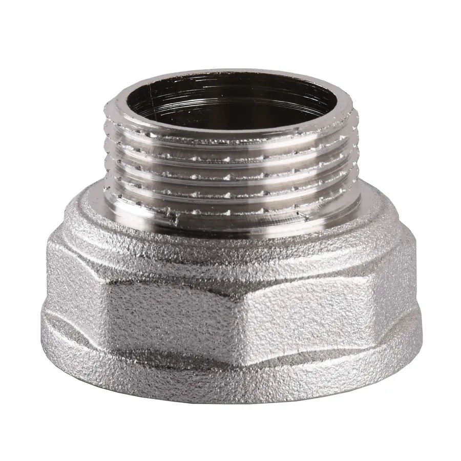 Перехідник редукційний нікельований 1 1/4″ВР х 1″ЗР штампований А0605А(нк)