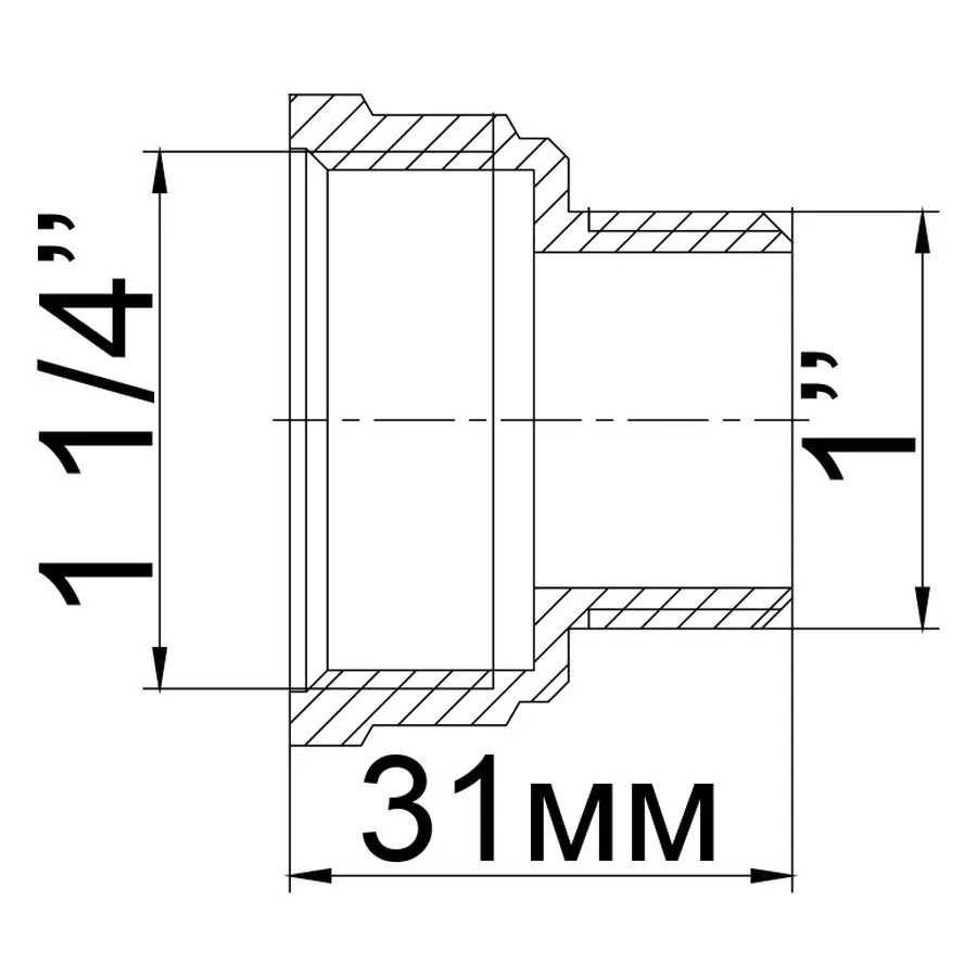 Перехідник редукційний нікельований 1 1/4″ВР х 1″ЗР штампований А0605А(нк)