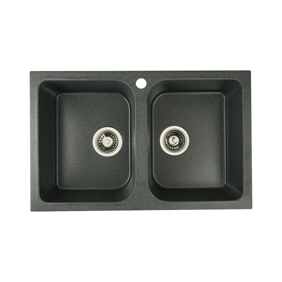Гранітна мийка для кухні Platinum 7648W TWIN глянець Антрацит