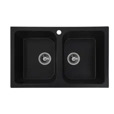 Гранітна мийка для кухні Platinum 7648W TWIN глянець Чорний металік