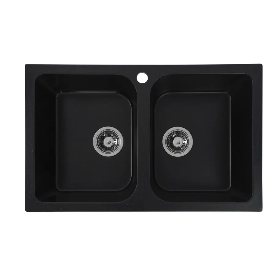 Гранітна мийка для кухні Platinum 7648W TWIN глянець Чорний металік