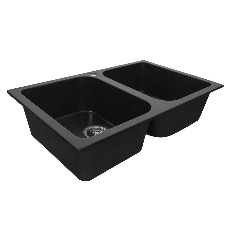 Гранітна мийка для кухні Platinum 7648W TWIN глянець Чорний металік