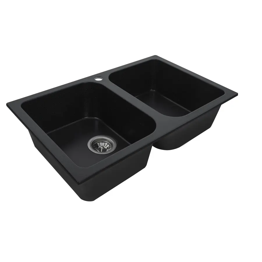 Гранітна мийка для кухні Platinum 7648W TWIN глянець Чорний металік